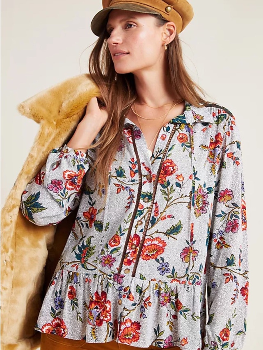Anthropologie Maeve White Floral Button-Up Blouse